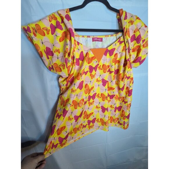 Mundefeis Women's Butterfly Long Sleeve Top Sz XL Cottagecore Pheasant Barbie - Picture 6 of 9